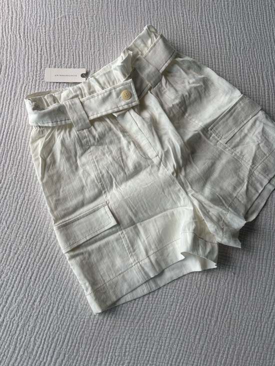 Anthropologie Pants - Anthropologie White Linen Blend Shorts Belted XS NWT High Rise